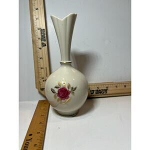 Vintage Lenox Porcelain Bud Vase with Gold Trim Rose Design Made in USA